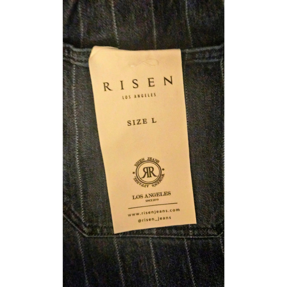 Risen Jeans Los Angeles Pinstripe Wide Leg Denim Pants Indigo Blue Womens Large - Picture 9 of 13